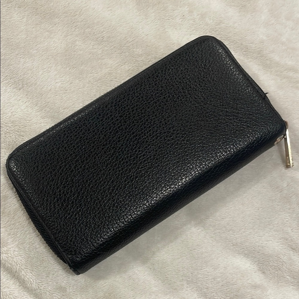 Black Textured Zip-Around Wallet